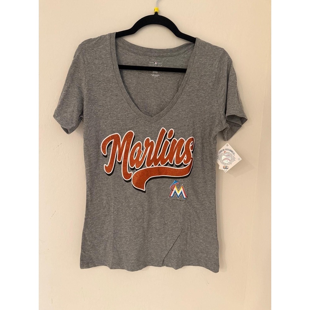 Florida Marlins Women's General Merchandise V-Neck T-shirt- Size M-NWT